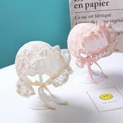 VONTER 1 Pieces Baby Girl Lacy Bonnet Eyelet Lace Christening Bonnet Cap Toddlers Beanie Breathable Sun Protection Hat, 3-18 Months, - Pink